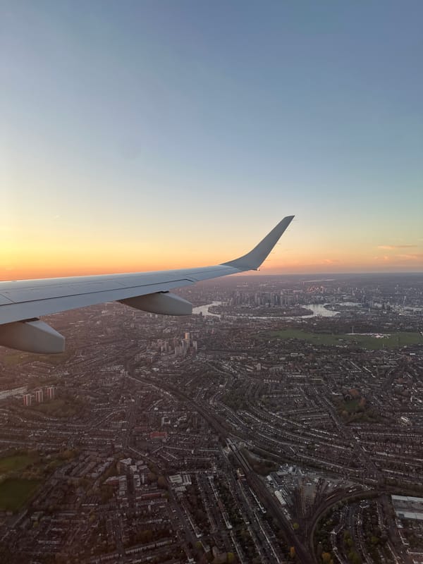 Aerial view of London captured from airplane wing