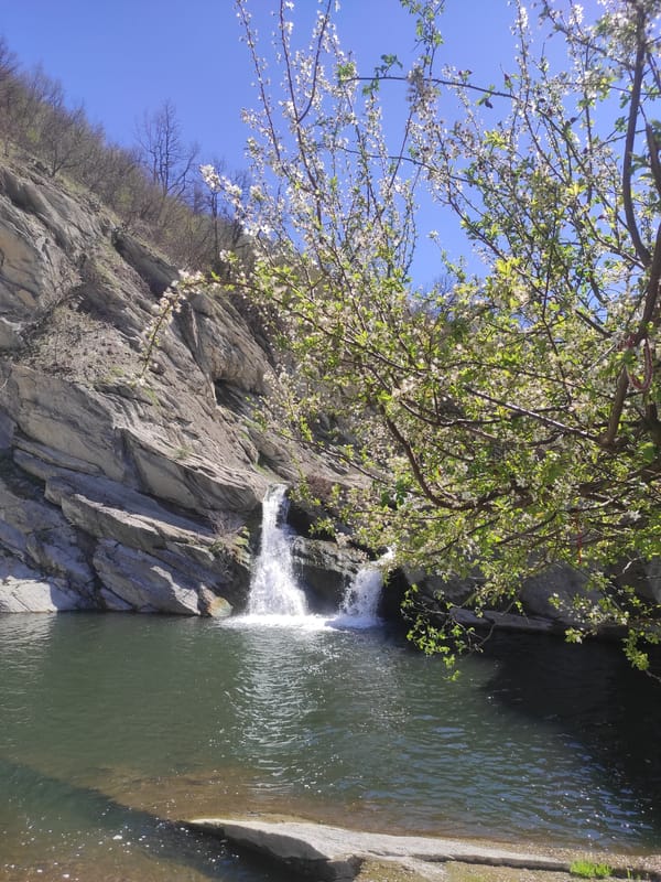 Spring waterfall scene documented in rural Kapinovo, Bulgaria