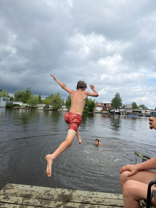 Dock jumps and lake swimming on a cloudy Chaikovsky morning