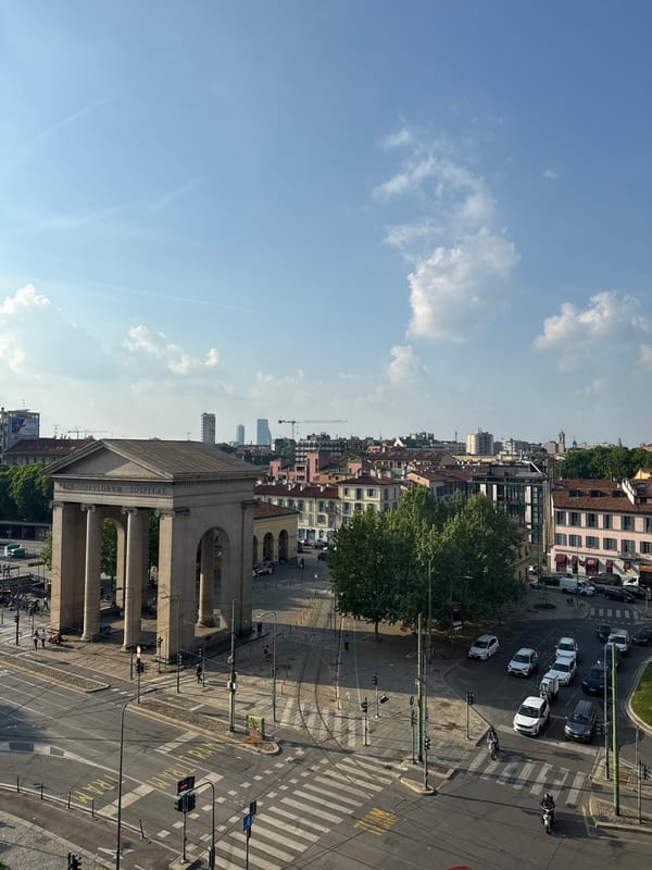 Clear spring day view captured over Milan's Arco della Pace