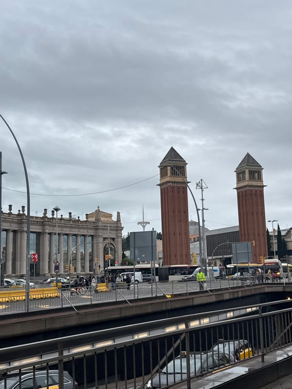 Barcelona landmarks photographed under cloudy skies Monday morning