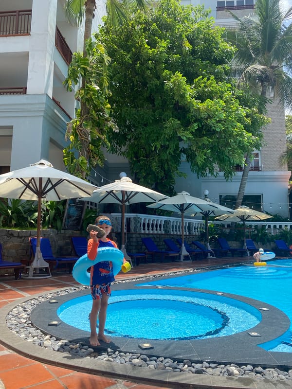 Beach and pool leisure activities documented in Phu Thuy Ward