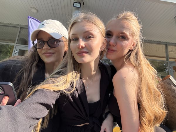 Three women take selfies in Perm, Russia