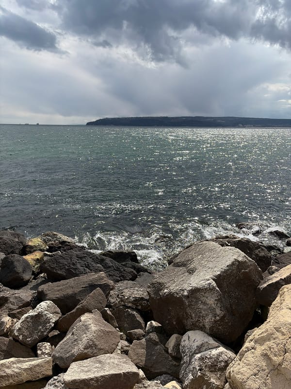 Coastal scene photographed from rocky shore in Varna