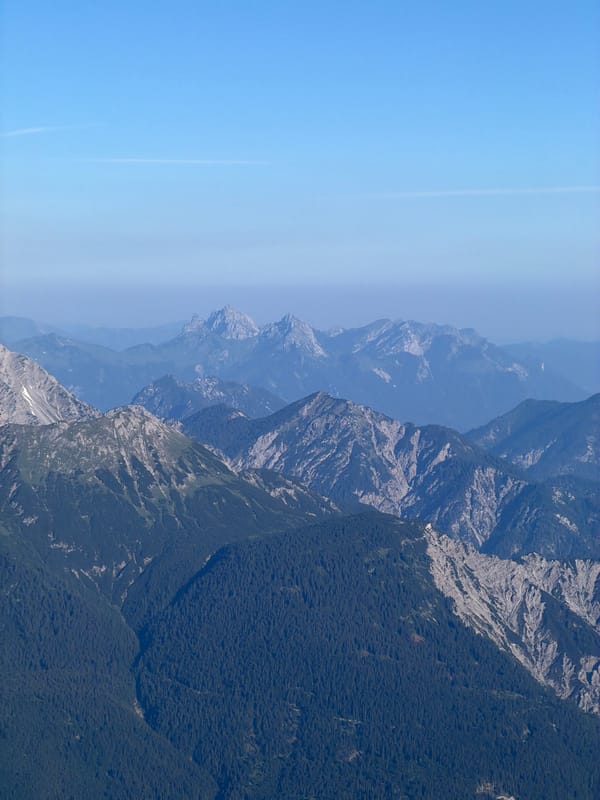 Panoramic Alpine views from above Grainau on a clear morning