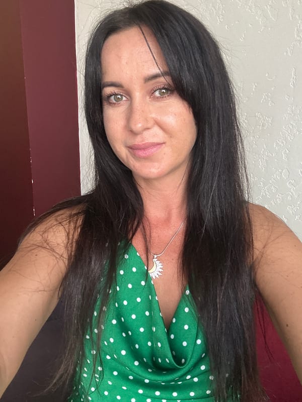 Selfie series in green polka-dot dress, Irkutsk morning