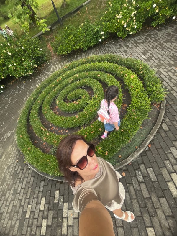 Selfies on a sunny staircase in a Sochi park