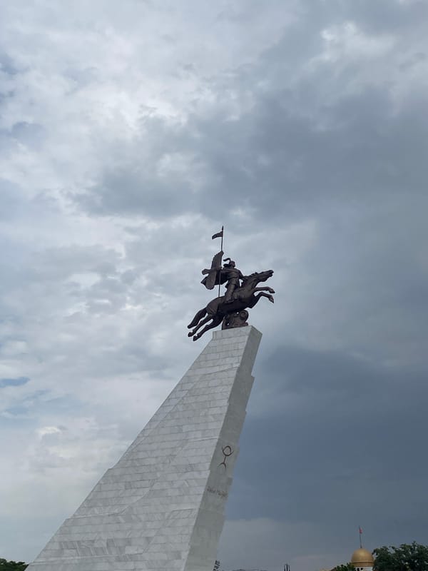 Ala-Too Square and Bishkek civic monuments on a cloudy morning