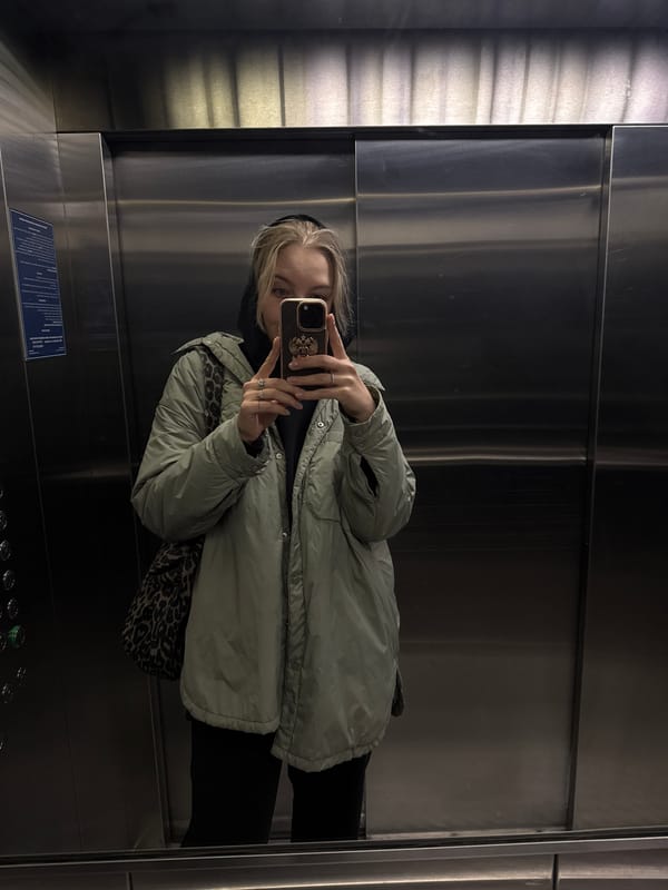 Person takes sideways mirror selfie in Krasnoyarsk elevator