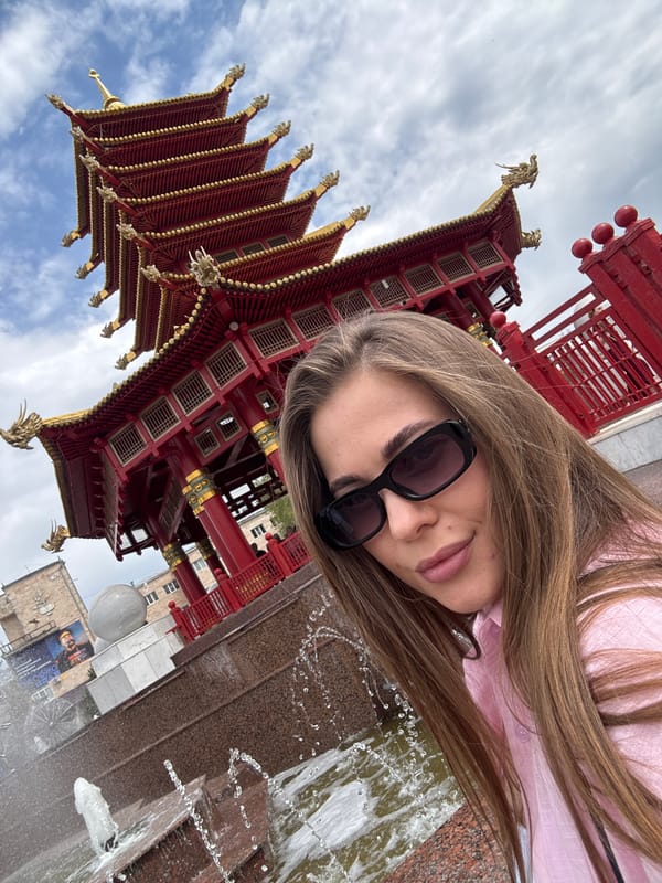 Tourist visits ornate Seven Days Pagoda in Elista