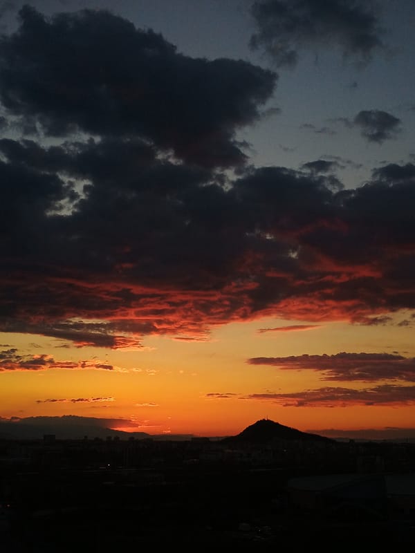 Sunset documented over Plovdiv, Bulgaria from elevated viewpoint