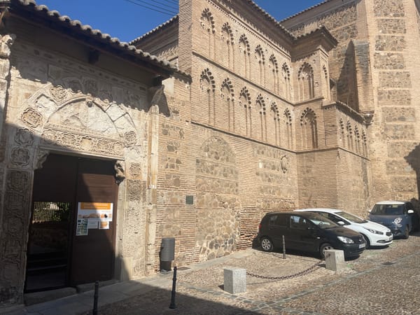Cobblestone streets and historic architecture in central Toledo