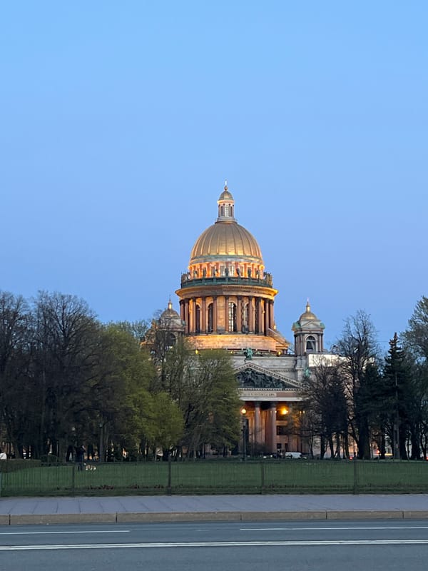 Twilight scenes captured at Saint Isaac's Cathedral, Neva River