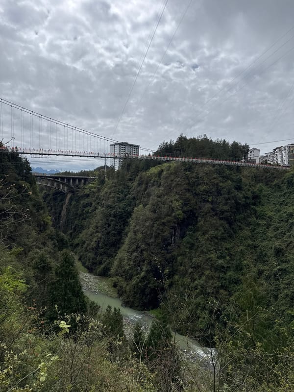 Tourist visits scenic Aizhai Bridge area in Qianjiang China