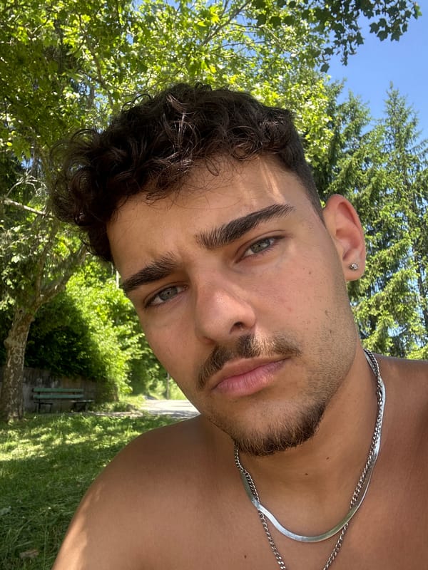 Young man films himself at sports field in Bulgaria