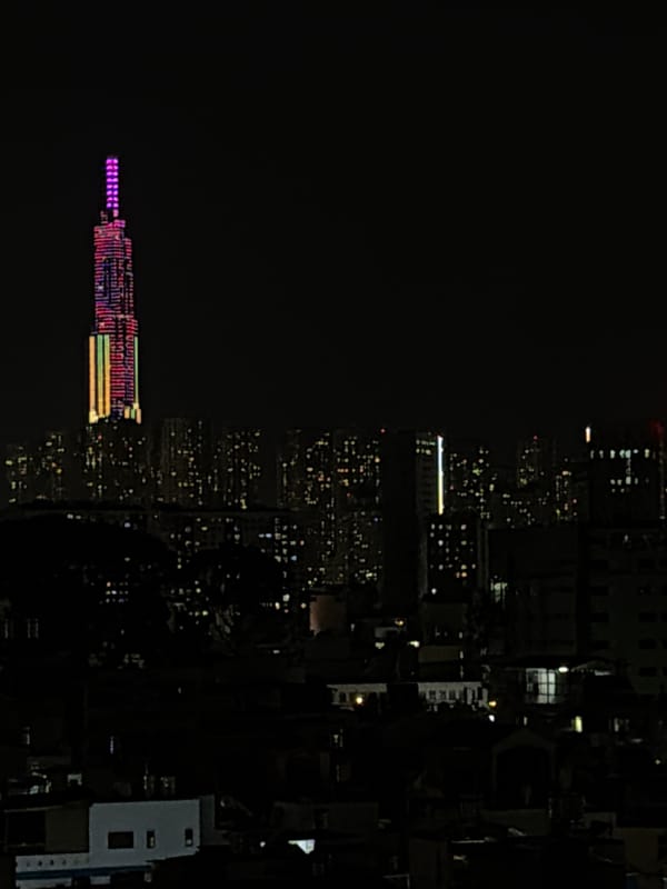 Nighttime aerial views of Thủ Đức Vietnam cityscape documented