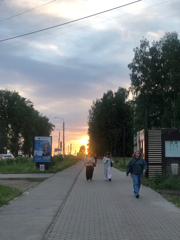 Evening walk documented through Chaikovsky, Russia at sunset