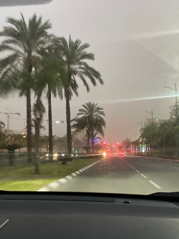 Rainy afternoon street conditions documented in Petah Tikva, Israel