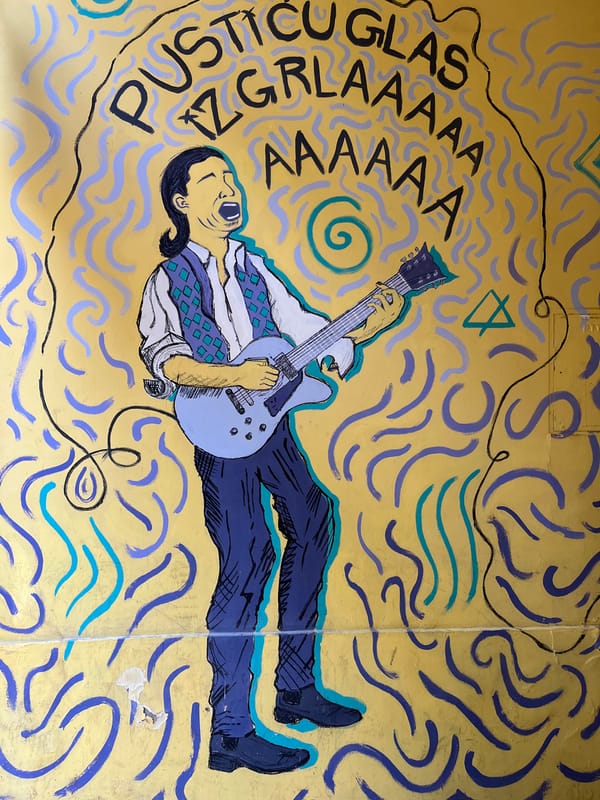 Guitar player street art spotted in Novi Sad