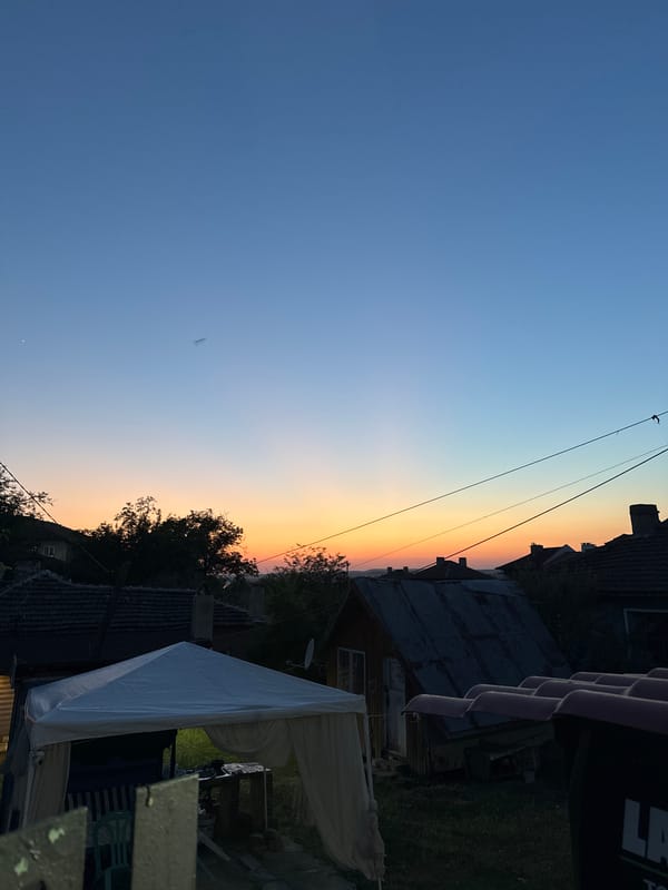 Ribbon crafting indoors as the sun sets over Sredets