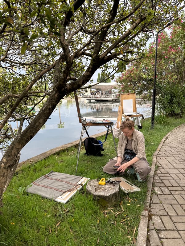 Plein air painting by the waterfront in New Athos, Abkhazia