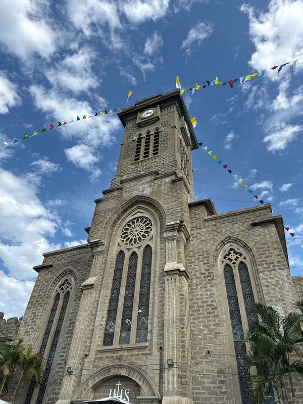 Inside and outside Nha Trang Cathedral on a sunny morning