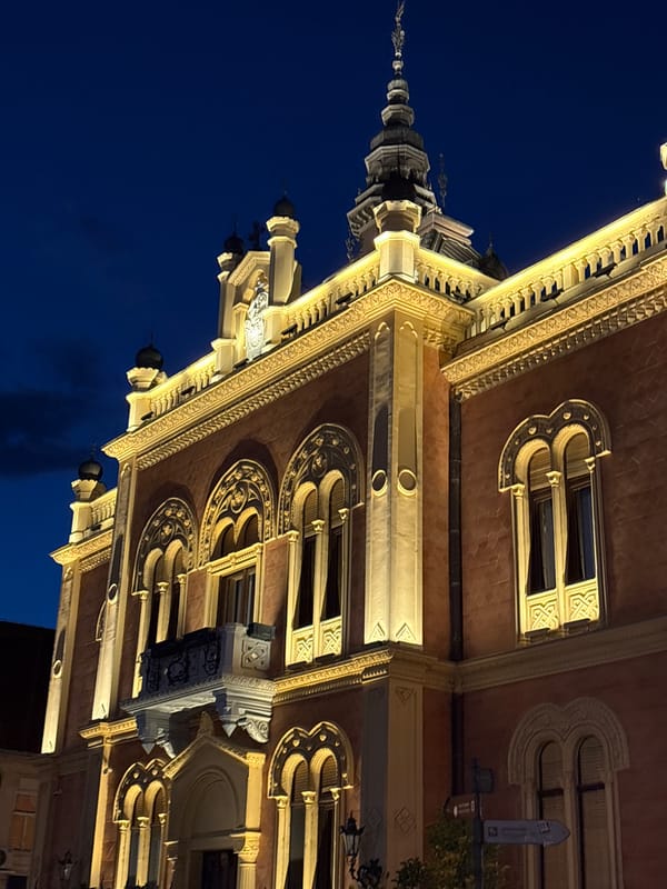 Street music and lit-up architecture on a Novi Sad evening