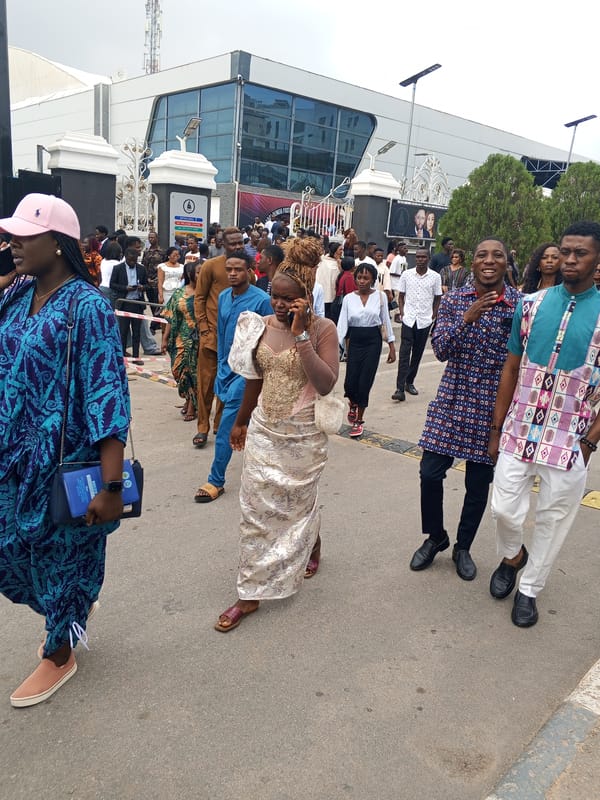 Crowds gather outside COZA Abuja for a religious event