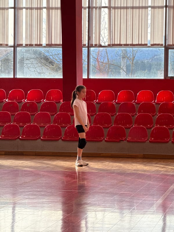 Female volleyball team trains at Etropole gymnasium
