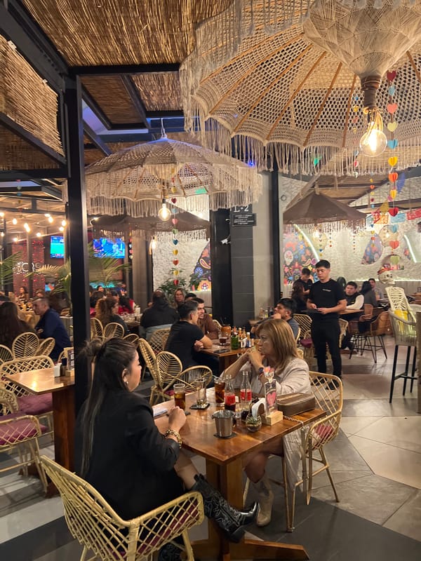 Nighttime dining scene documented across multiple Arica venues