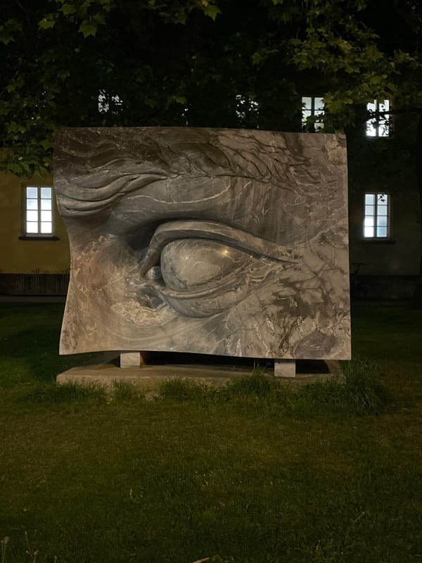 Abstract marble sculpture with leaf design spotted in Munich