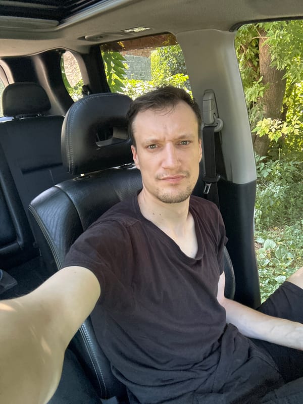 Car selfie session parked under trees in Makiv, Ukraine