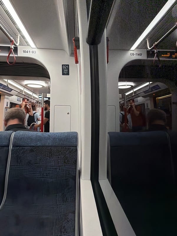 Aboard a Ramat Gan train on a weekday afternoon