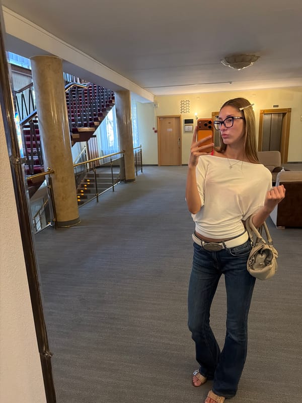 Lobby selfie, street mural, and a portrait with purple frames