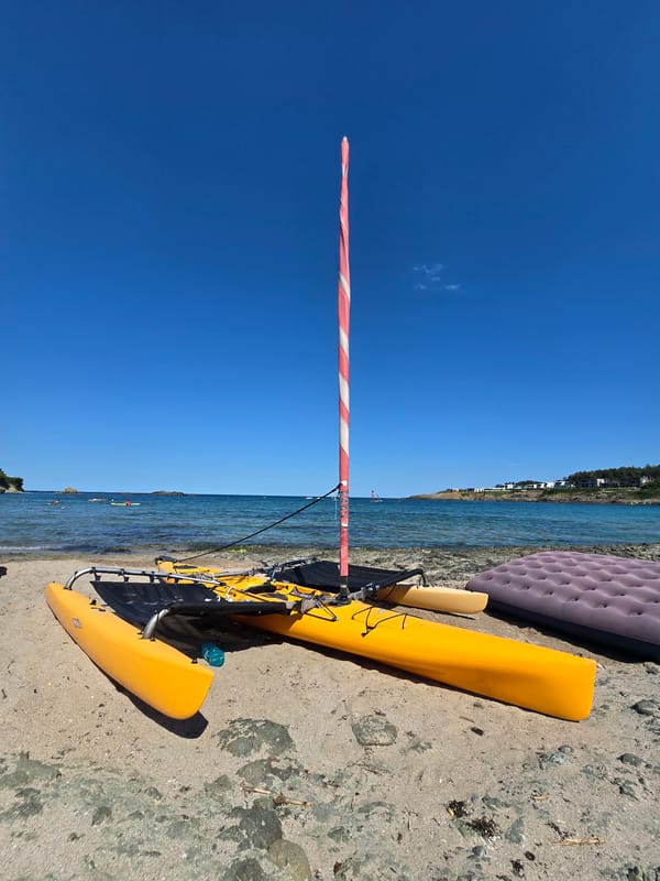 Sun, sand, and surf gear on a calm beach day