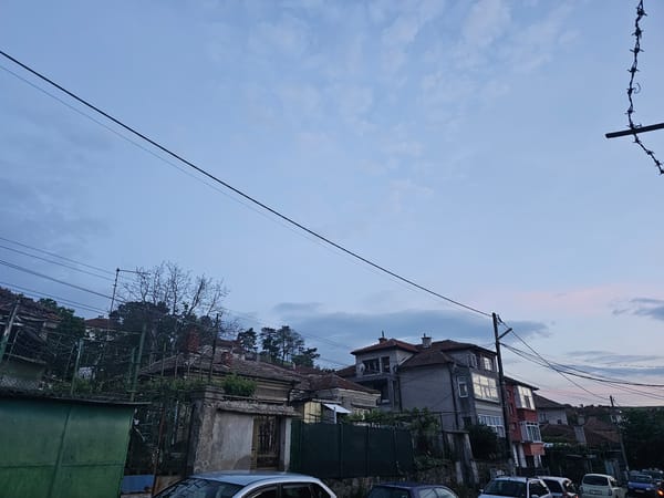 Evening scenes documented in Karnobat, Bulgaria include twilight, moon, beer