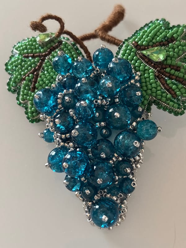 Beaded grape brooch and sleeping cat afternoon scenes