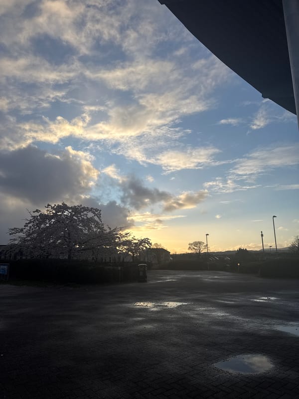 Urban scene with dramatic cloudy sky documented