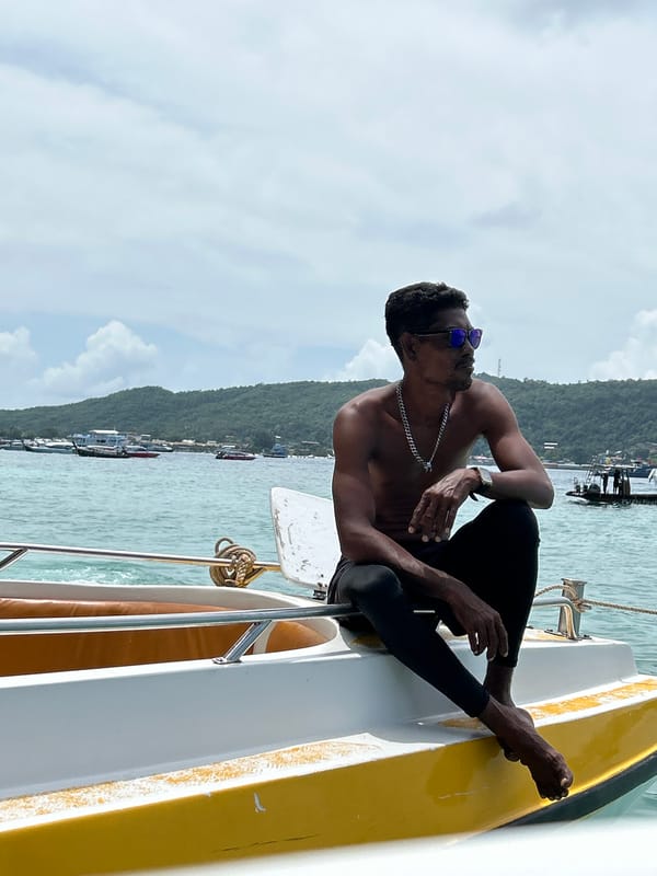 Crowded beach boat day off Ao Nang's shore