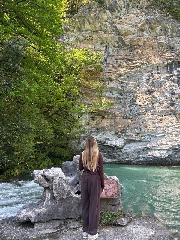 Couple tours scenic Abkhazia attractions, caves and river gorges
