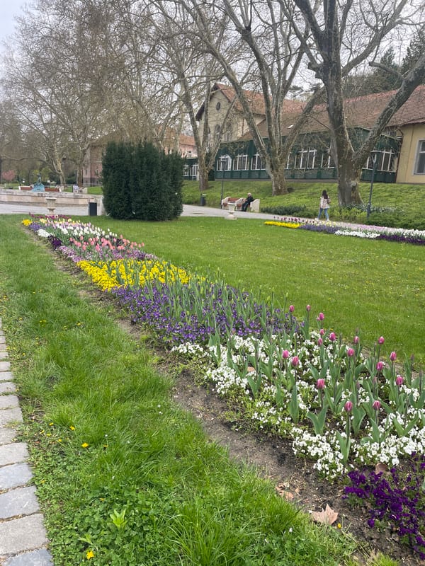 Tourist documents spring scenes around Hévíz, Hungary spa town