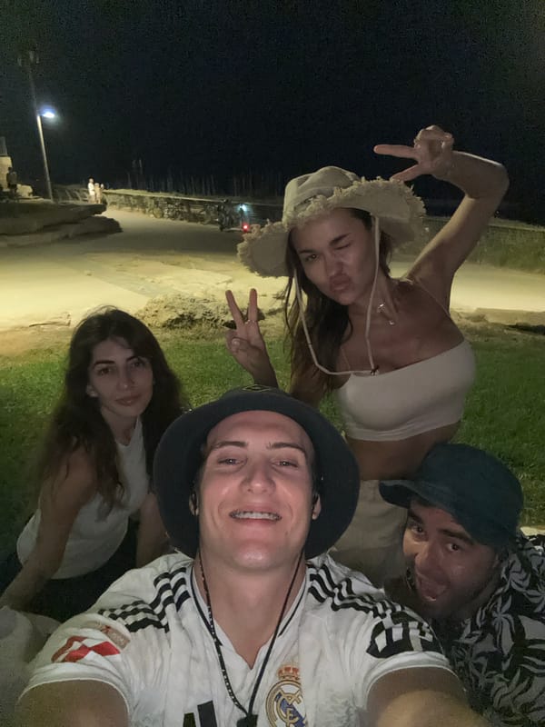 Late-night group selfie in Tel Aviv