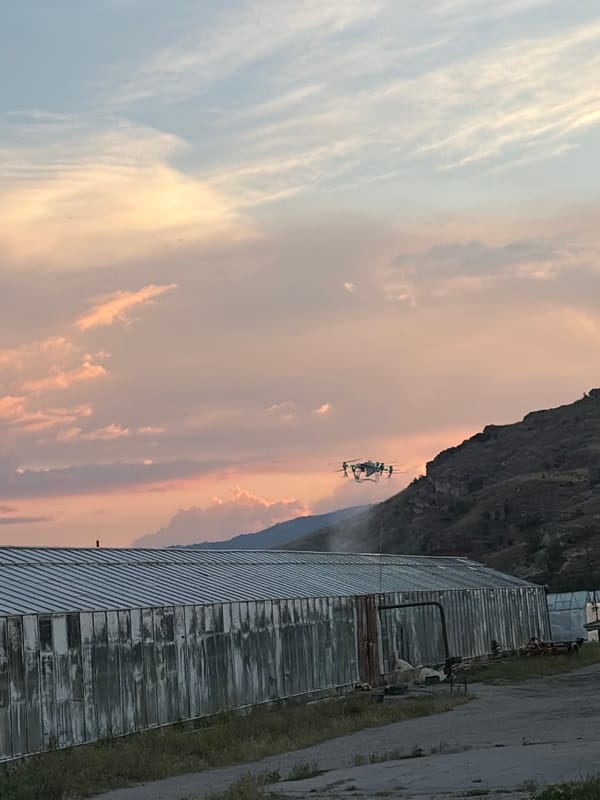 Rural sunset documented with drone presence at unknown location