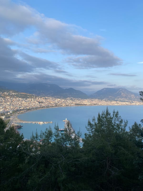 Elevated view captured of Alanya's coastal cityscape