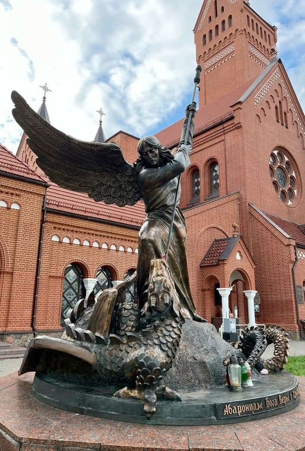 Bronze Archangel Michael statue observed in Minsk