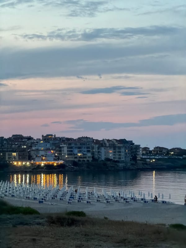 Dusk settling over a Sozopol beach on the Black Sea