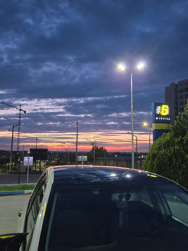 Evening scenes documented in Pleven, Bulgaria including car wash