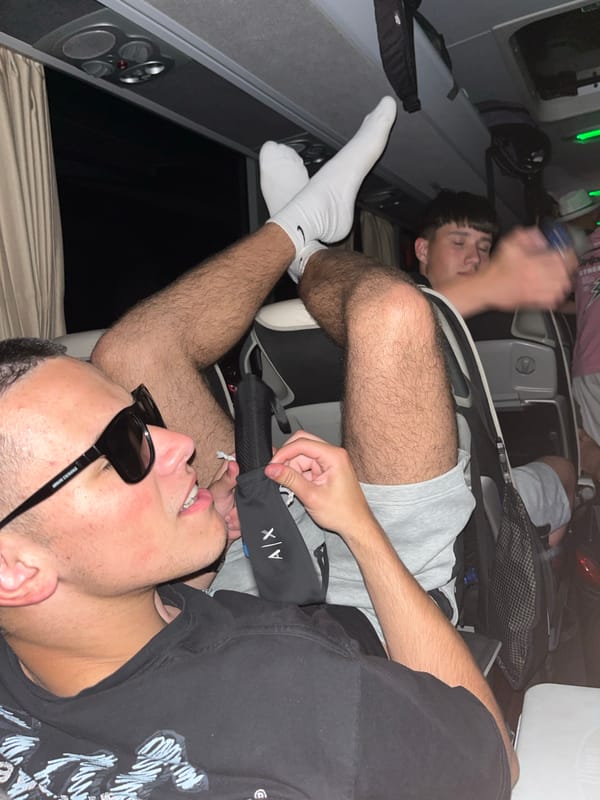 Tour bus passengers settle in for evening journey in Bulgaria