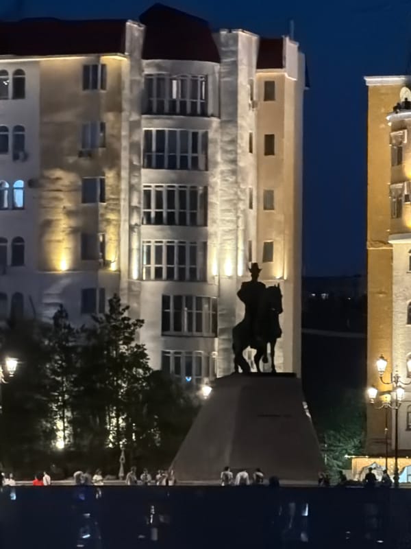 Astana's illuminated monuments and high-rises after dark
