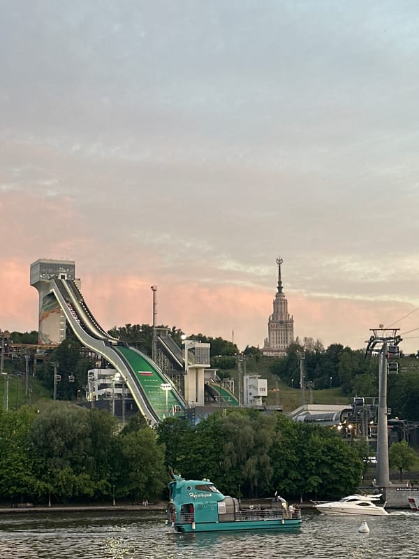 Evening leisure activities captured across Moscow landmarks during sunset